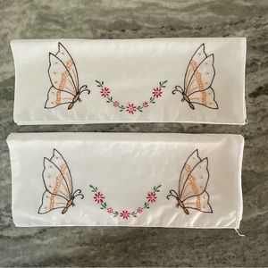 Vintage set of 2 hand embroidered pillowcases butterflies 30””x20”